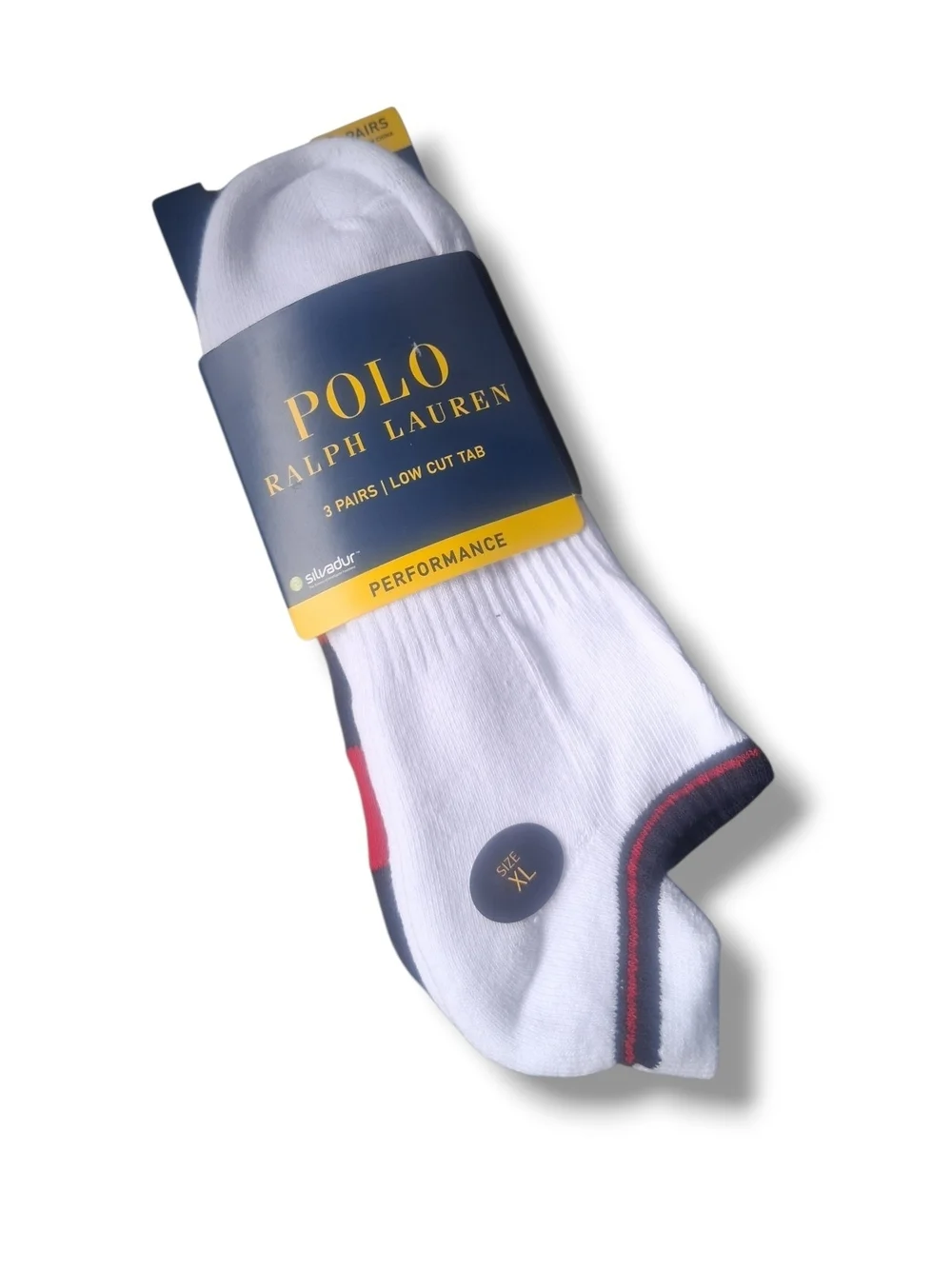 Polo by Ralph Lauren Low-Cut Athletic Socks - Navy, Red & White (3-Pack) XL